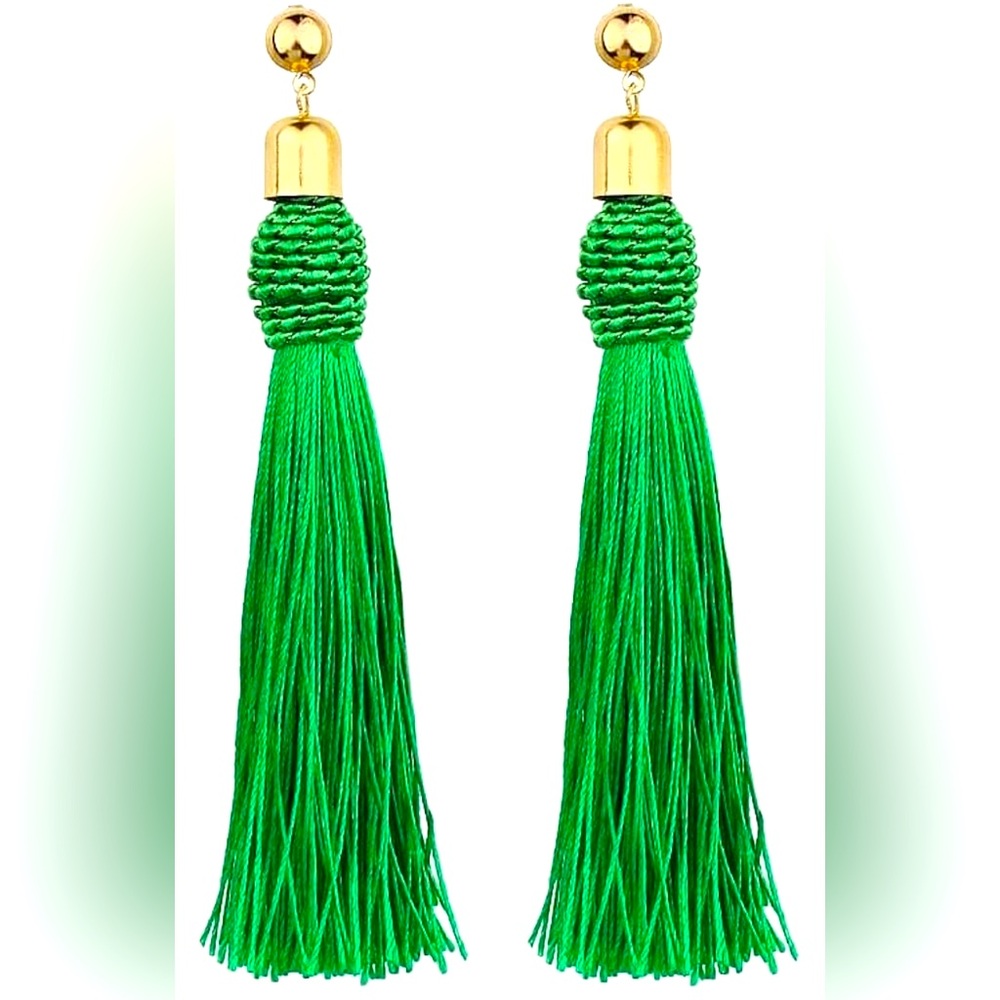 Silk Tassel Earrings, boho Kelly Green perfect for St Patrick’s Day! 🍀